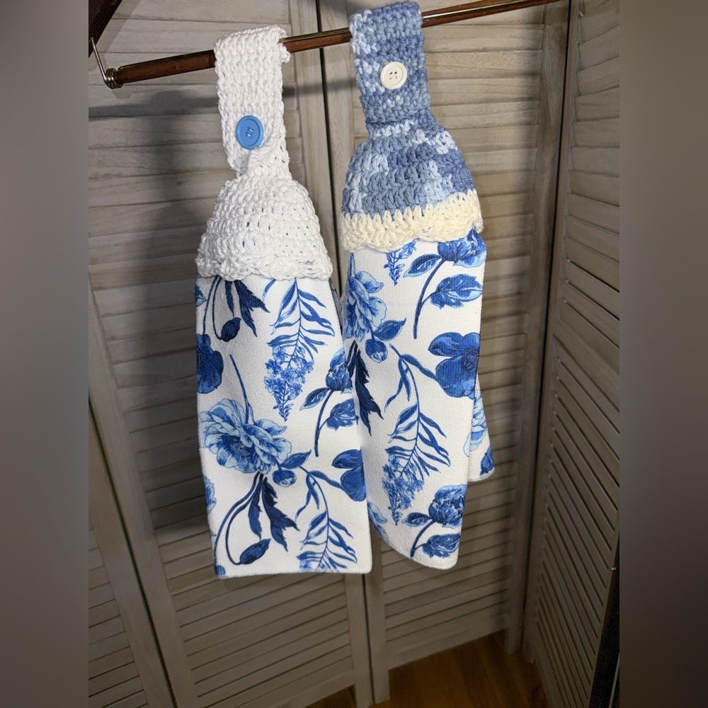 Set of Handmade 100% Cotton Crochet Hanging Kitchen Towel Holders - Picture 1 of 3